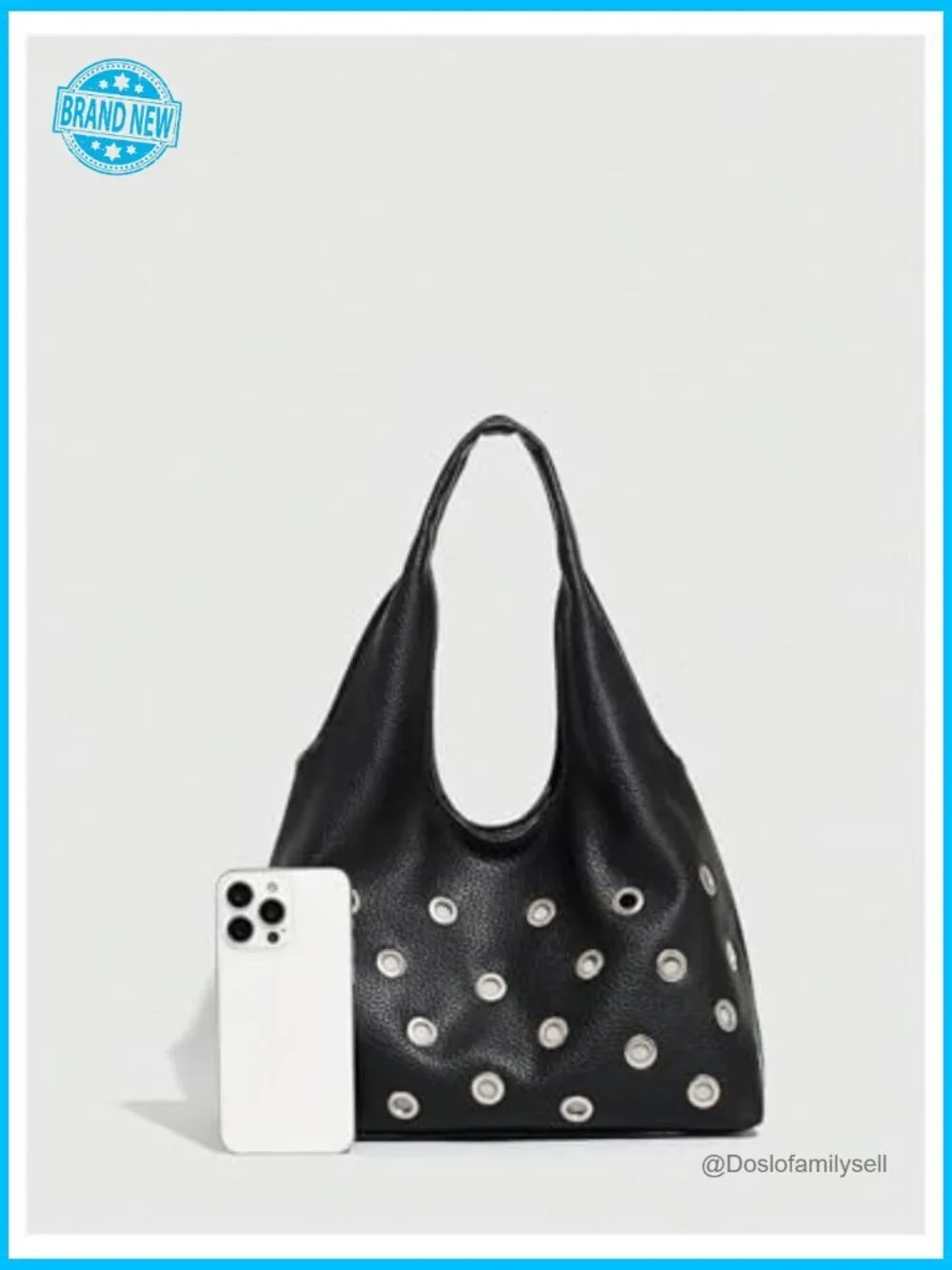 Faux Leather Hobo Bag Punk Y2K Double Handle Shoulder Bag Medium Size